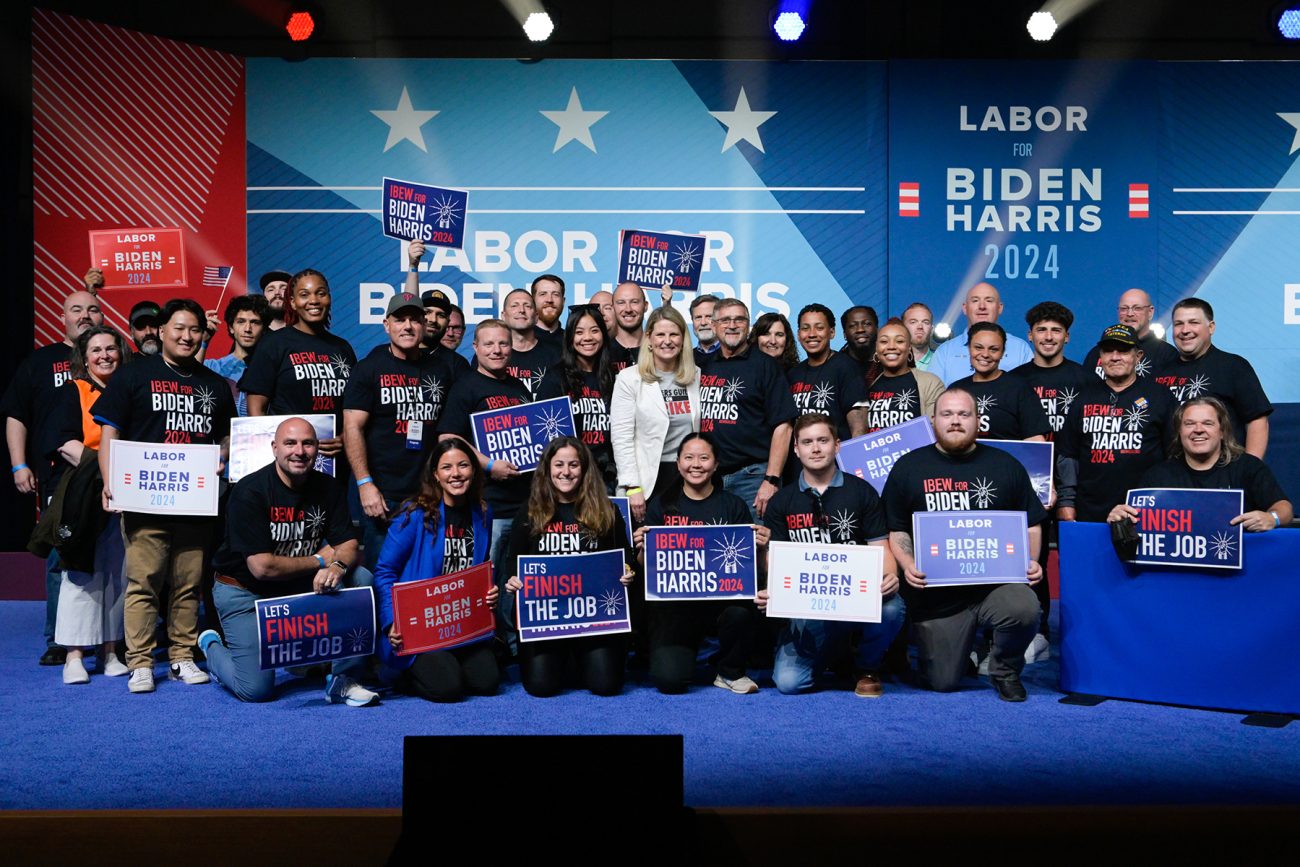Group portrait with AFL-CIO President Liz Shuler after the Labor for Biden Harris rally in Philadelipia, PA on June 17, 2023.
